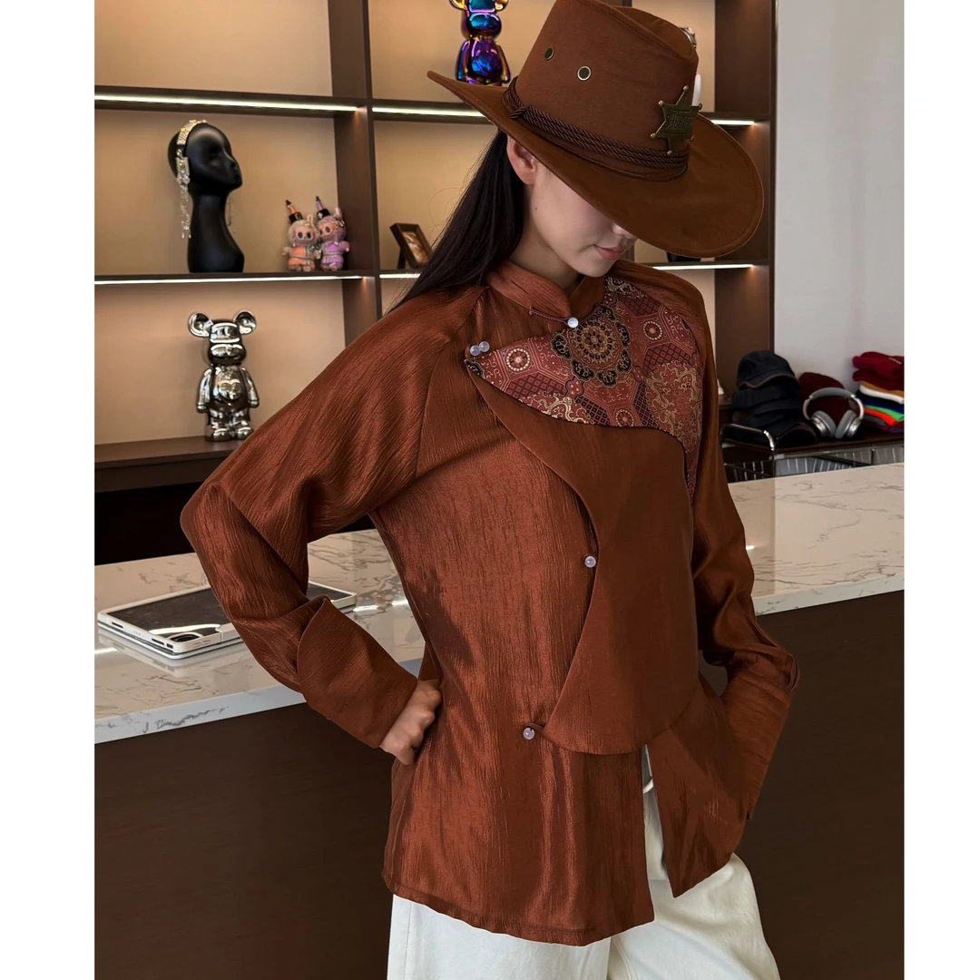 【卓日雅】7767新款不规则拼接斜片马蹄袖衬衣