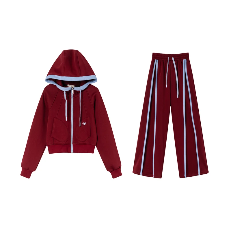 「圣诞麋鹿」运动休闲连帽轻奢时尚百搭设计师高定加绒秋冬套装