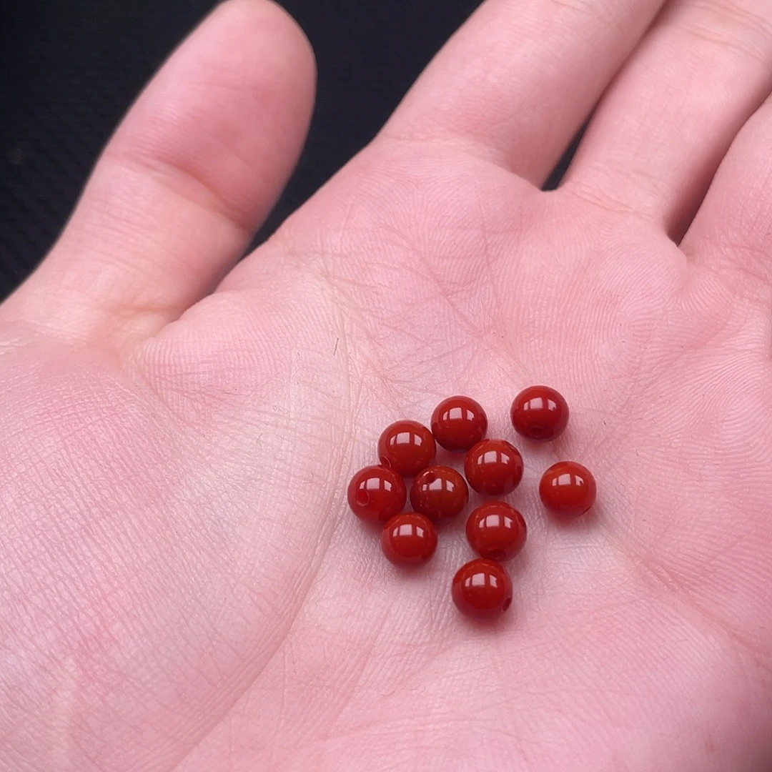 南红玛瑙未镶嵌6mm柿子红圆珠一组10颗