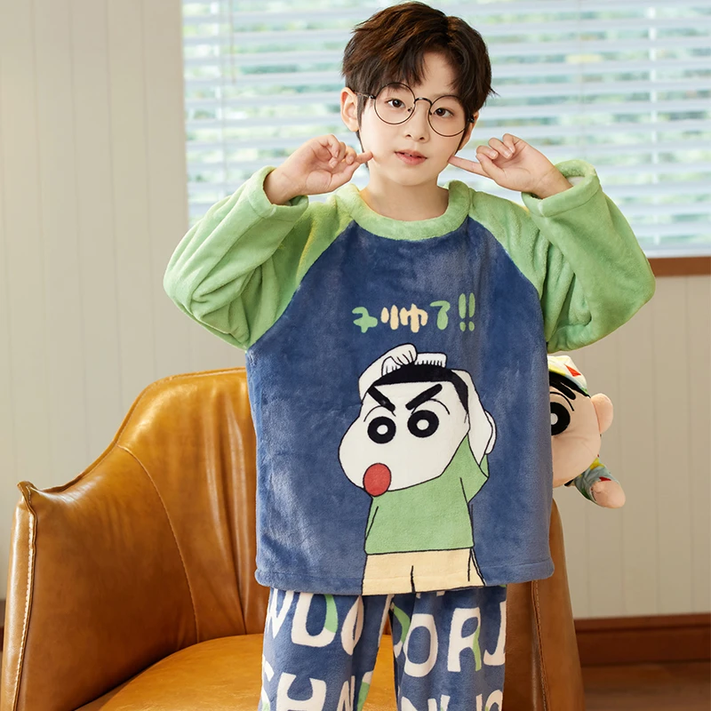 男童睡衣冬季新款保暖法兰绒加厚小男孩中大童加绒儿童家居服套装