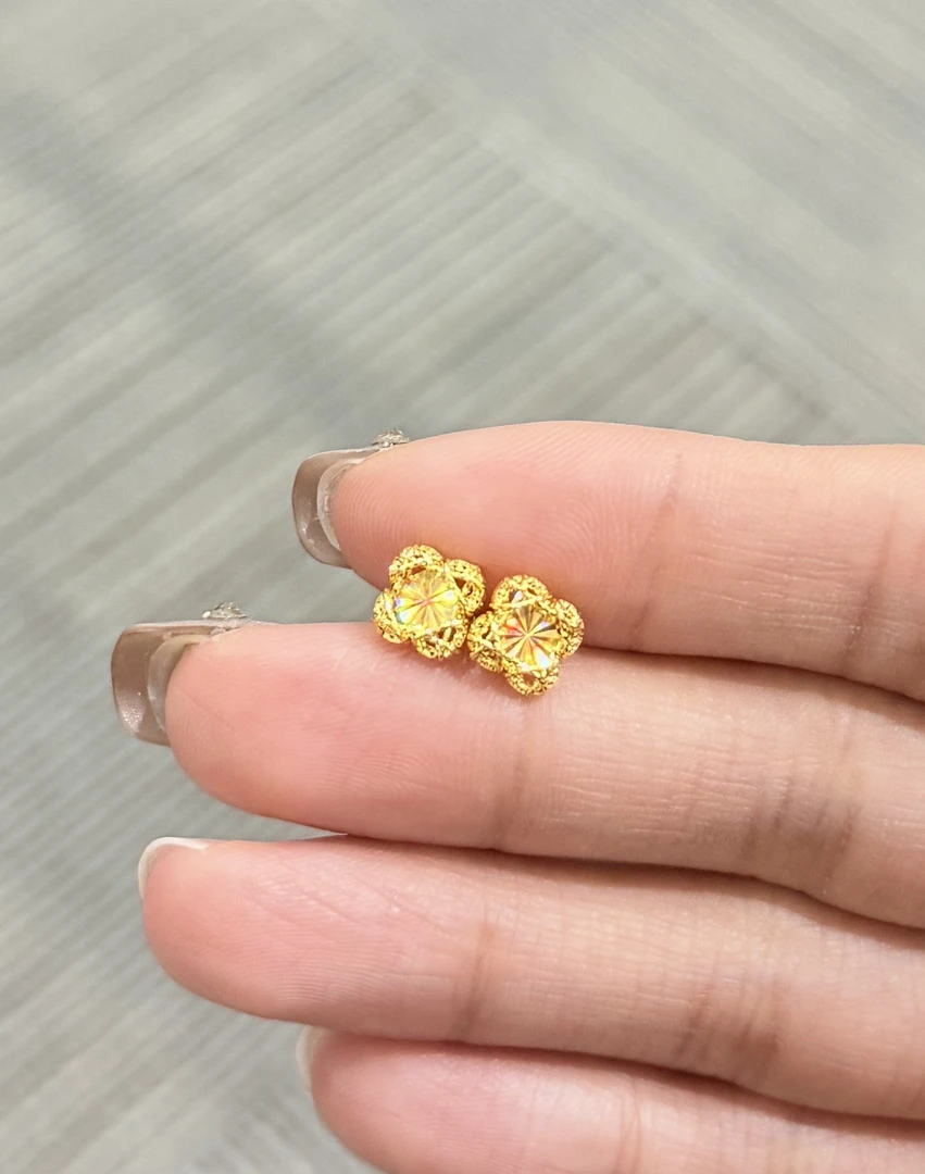 足金999 绕线七彩四花弯钩耳钉