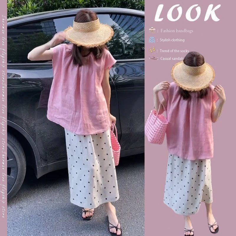 今年流行穿搭一整套2025新款时尚宽松衬衫显瘦波点半身裙两件套潮