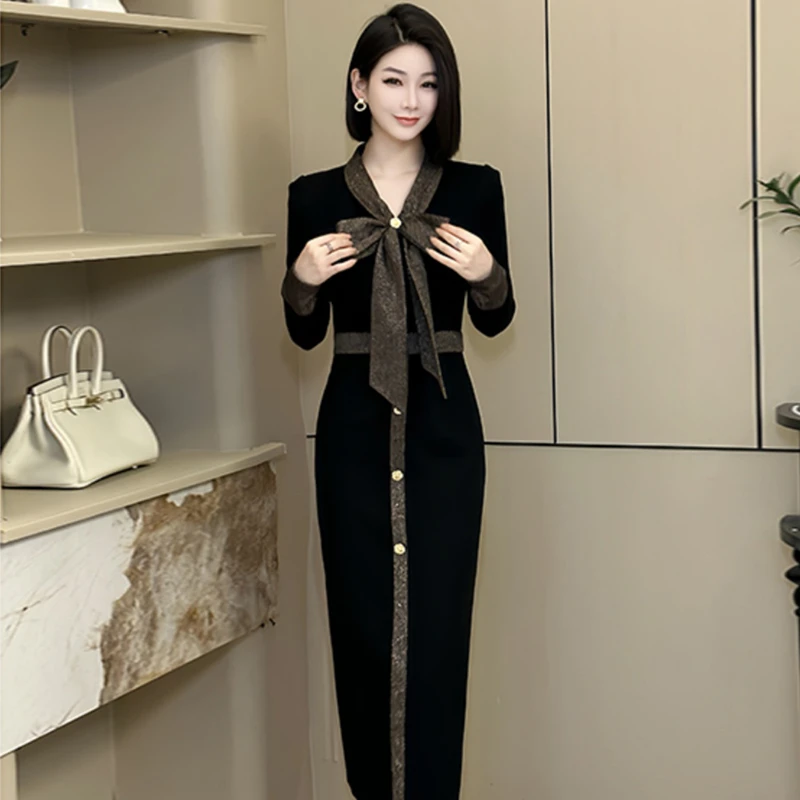 气质名媛高端女神范高级感法式小香风洋气女装打底连衣裙子D0047