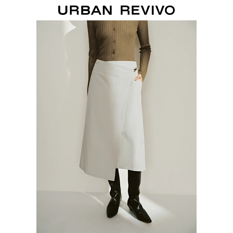 UR2025春季新款女装欧若风休闲一片式斜插口袋A字半裙UWH550008
