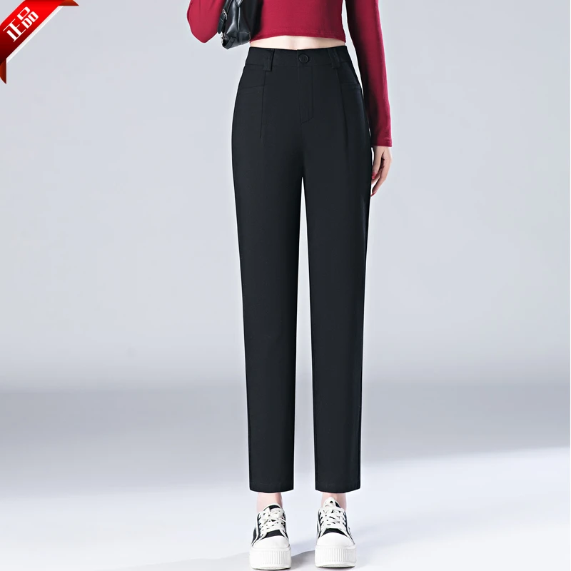 黑色高腰直筒休闲裤女款爆款2025新款春夏小个子哈伦裤显瘦直筒裤