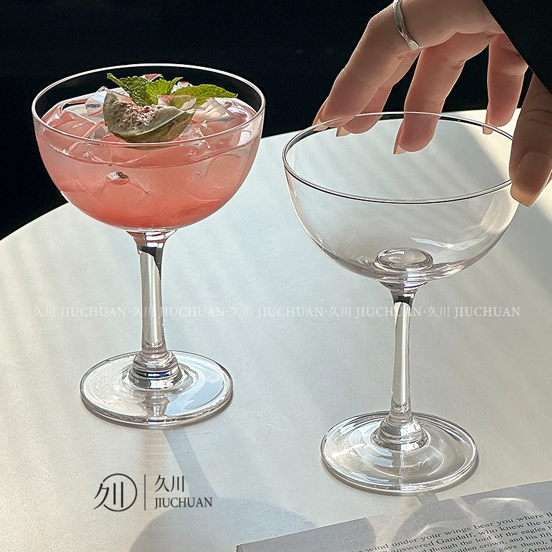 法式轻奢水晶高脚杯创意玻璃杯果茶杯高级感香槟杯鸡尾酒杯甜酒杯