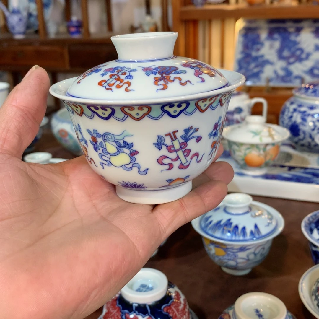 錡镇堂手工手绘盖碗