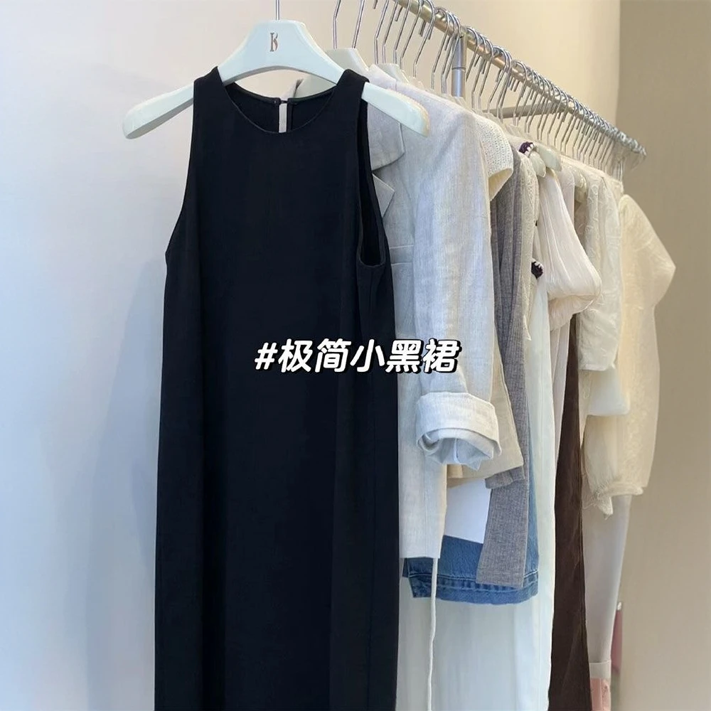 胖MM特大码300斤赫本风黑色连衣裙法式宽松遮肚子显瘦无袖背心裙2
