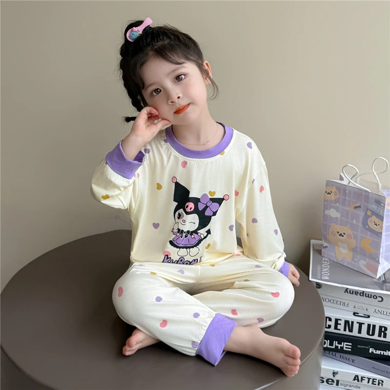 儿童睡衣春秋长袖卡通女宝宝薄款空调服夏款套装儿童莫代尔家居服