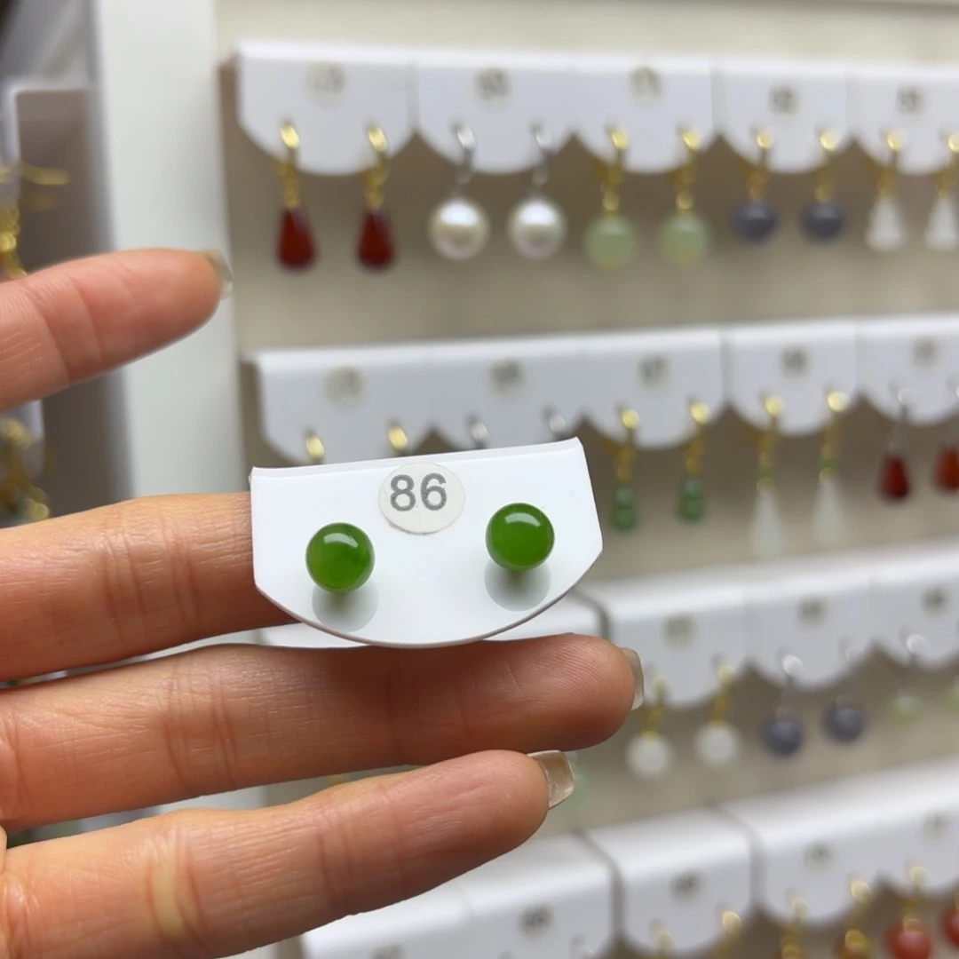 和田玉银S925镶嵌耳饰