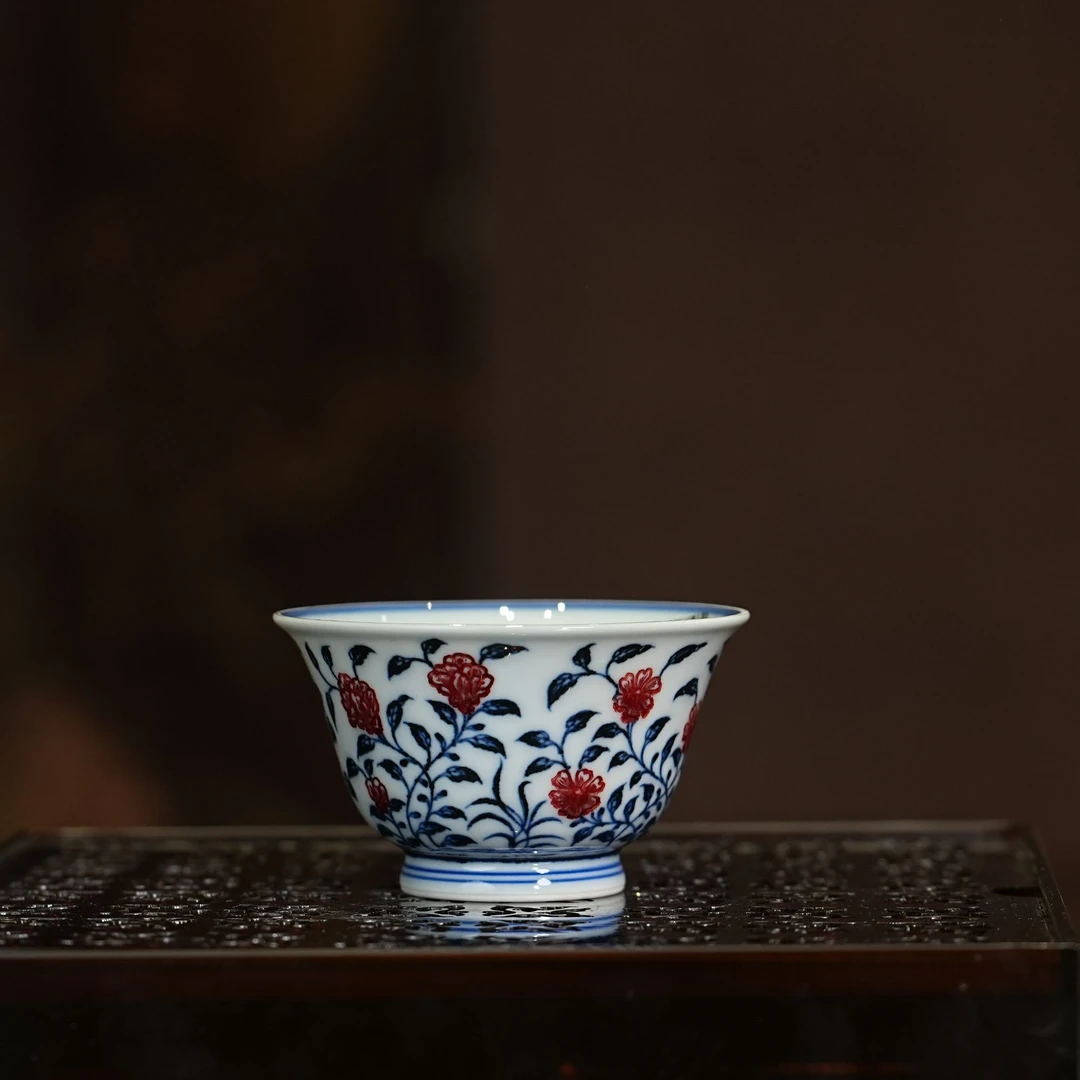 永明尚玩丨缠枝花卉小杯80ml 景德镇陶瓷纯手工手绘复古茶杯茶具