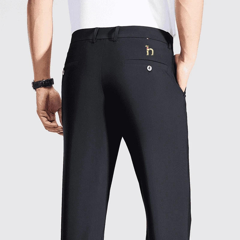 【海外专柜撤柜】2025春夏新款凉感冰丝易打理抗皱商务休闲裤薄刺绣