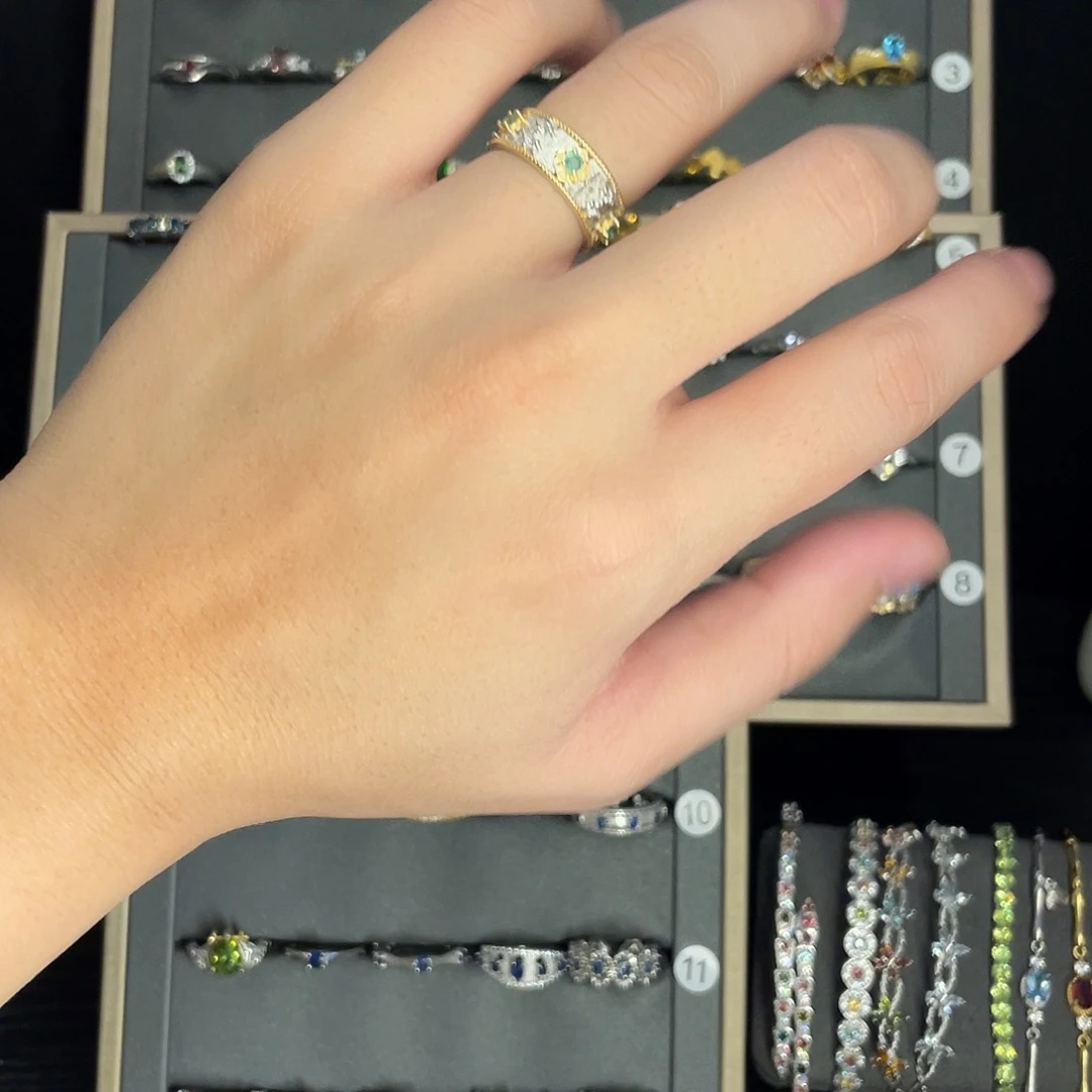 祖母绿银S925镶嵌戒指