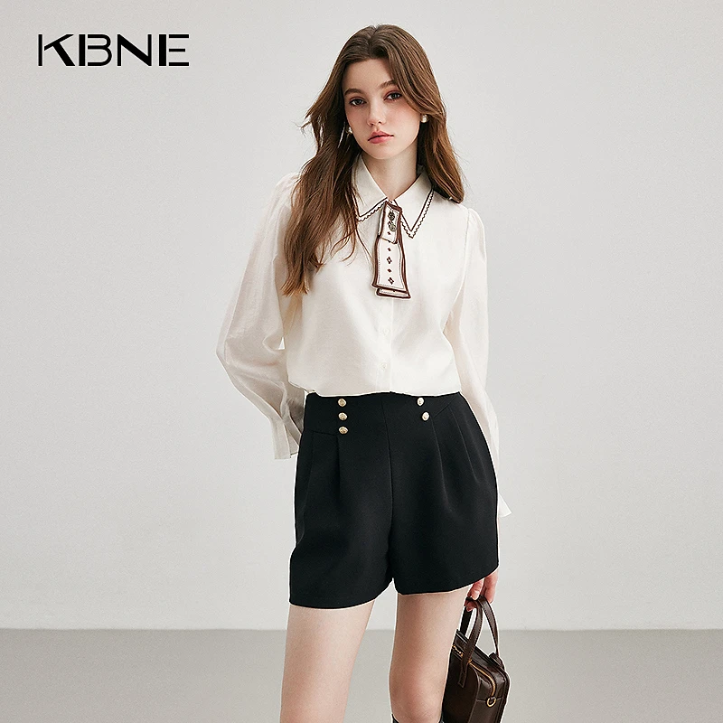 【商场同款】衬衫女别致漂亮小衫kbne2025春新款领带法式独特衬衣