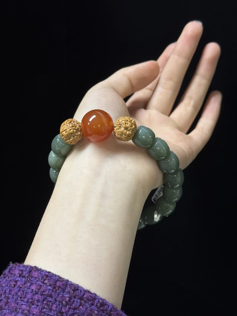 【梧西】和田玉且末蓝直切手串约12mm