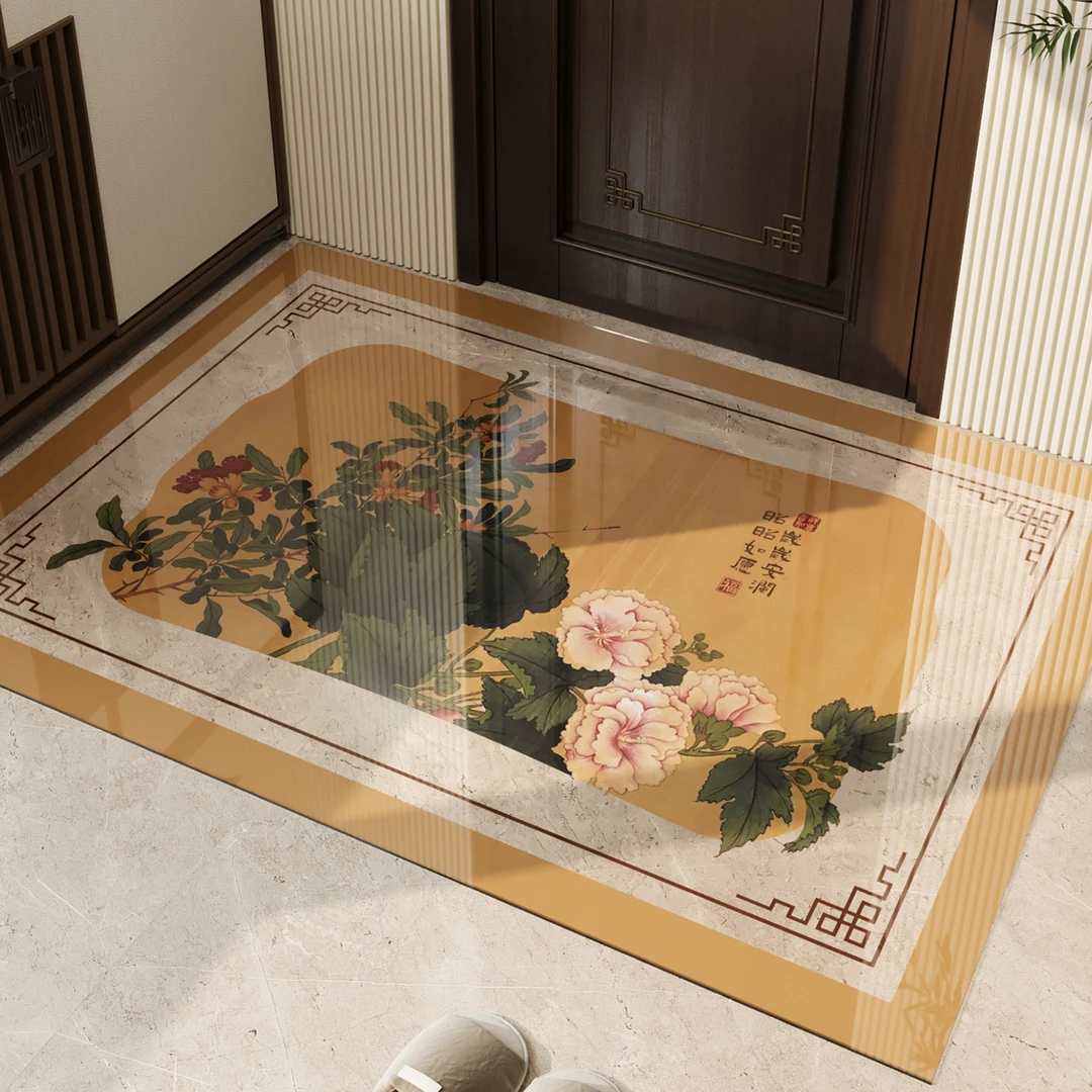 新中式入户地垫软玻璃透明2025新款国风耐脏免洗可擦脚垫可裁剪毯