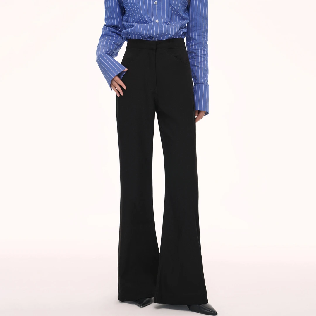 大码黑色遮胯显瘦喇叭裤女秋季款梨形身材高腰弹力百搭休闲微喇裤