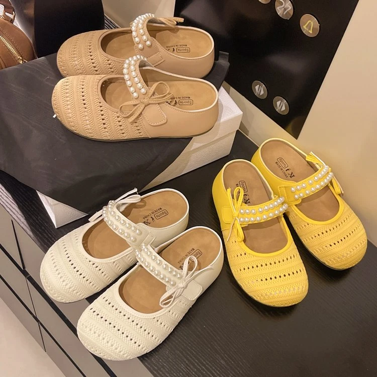 XY630夏季新款针织内增高包头拖鞋