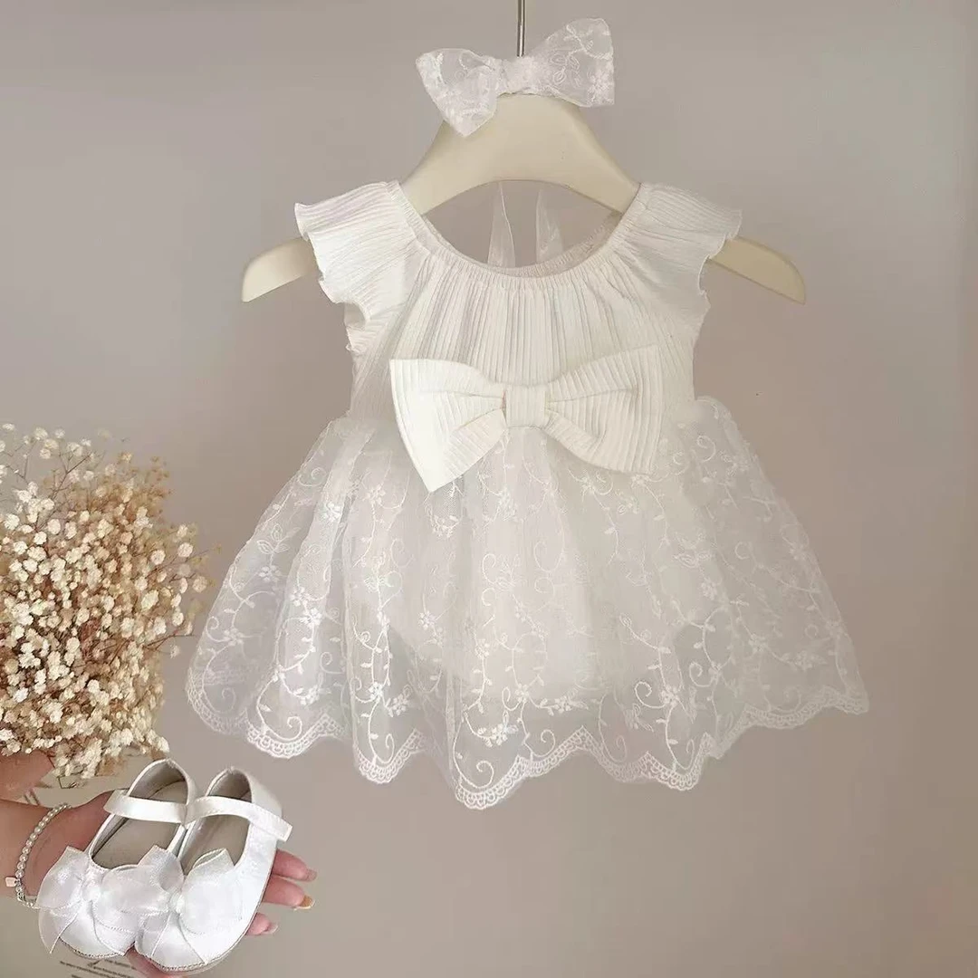 婴儿衣服女宝宝周岁礼服包屁裙子满月服百日白色公主裙哈衣爬服夏