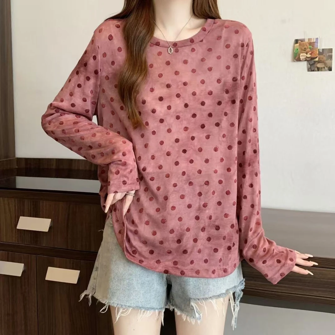 长袖防紫外线圆领波点女速干T恤g-678
