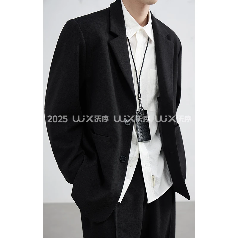 沃序男装 垫肩西装套装休闲西服男士肌理感西装外套/休闲宽松西裤