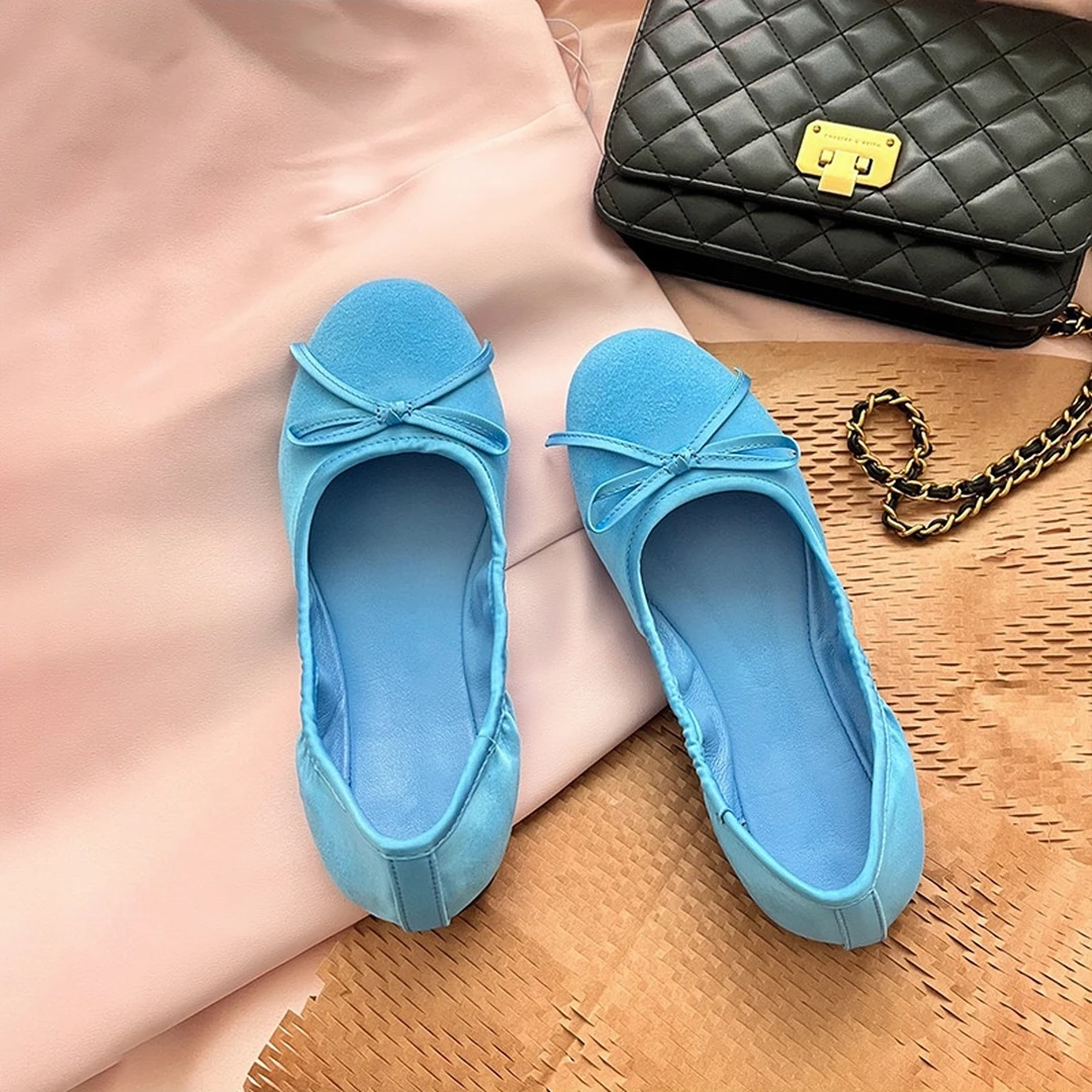 羊皮版~爆款法式巴黎软底蓝色芭蕾舞玛丽珍女鞋蝴蝶结单鞋女平底