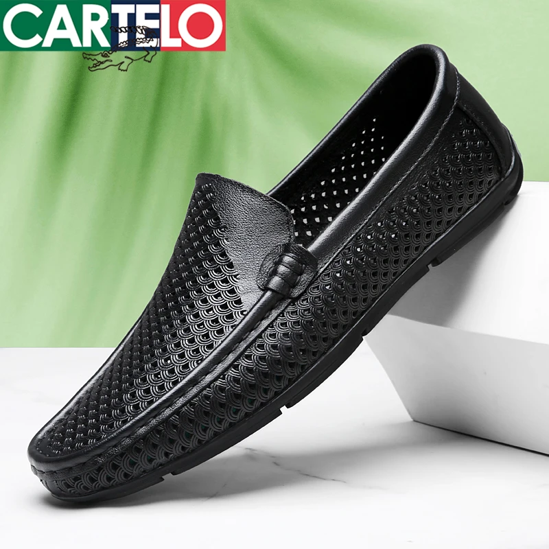 CARTELO/卡帝乐鳄鱼皮鞋男士软面夏季真皮豆豆鞋凉鞋商务夏季DX