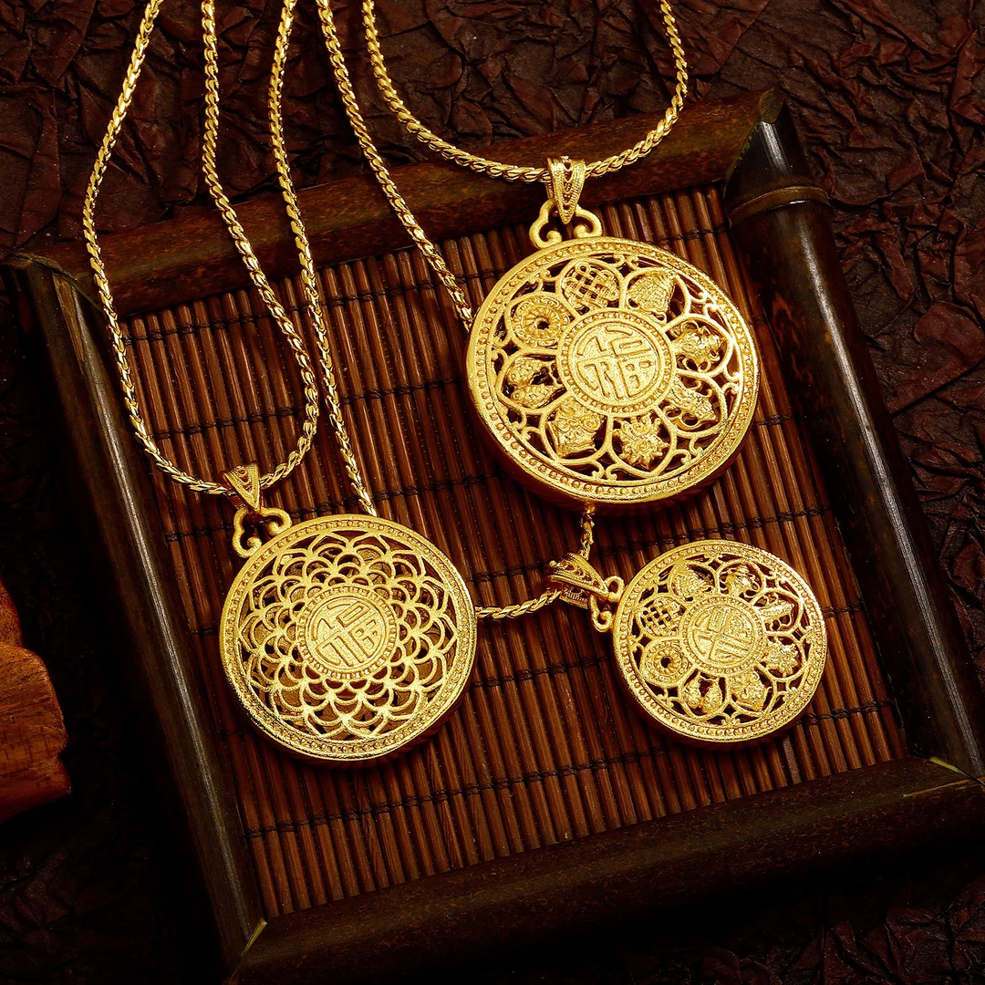 铜合金项链 八宝富贵福字莲花罗盘女款2025年新款爆款小众轻奢