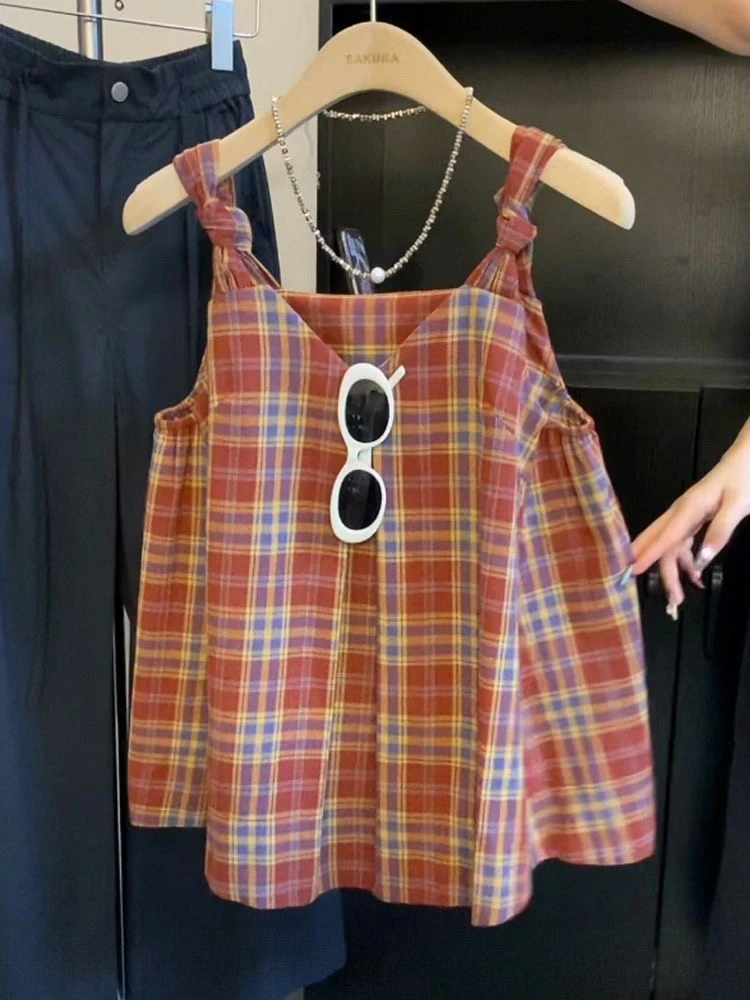 小众设计感扭结格子吊带背心夏季2025新款无袖上衣