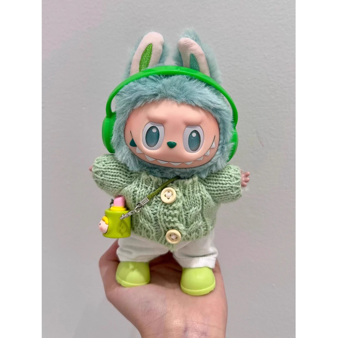 Labubu3.0前方高能平静娃衣套装平静绿色拉布布衣服棉花娃着替装