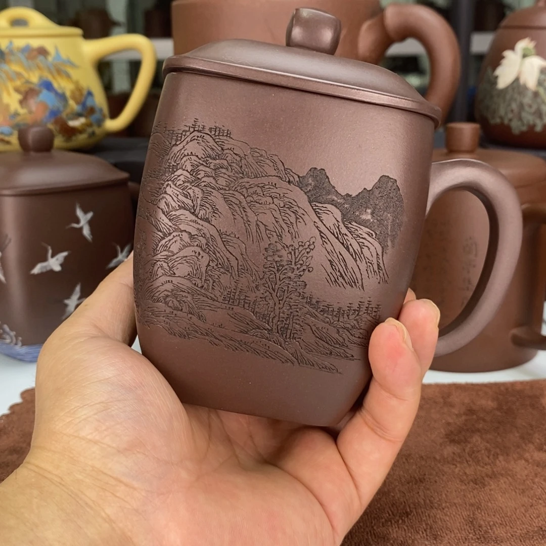 紫砂茶杯至尊山水方杯