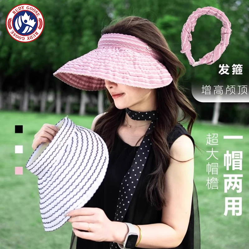 RUDY GOOSE水波纹发箍空顶帽女夏季可折叠大帽檐遮阳防晒帽太阳帽