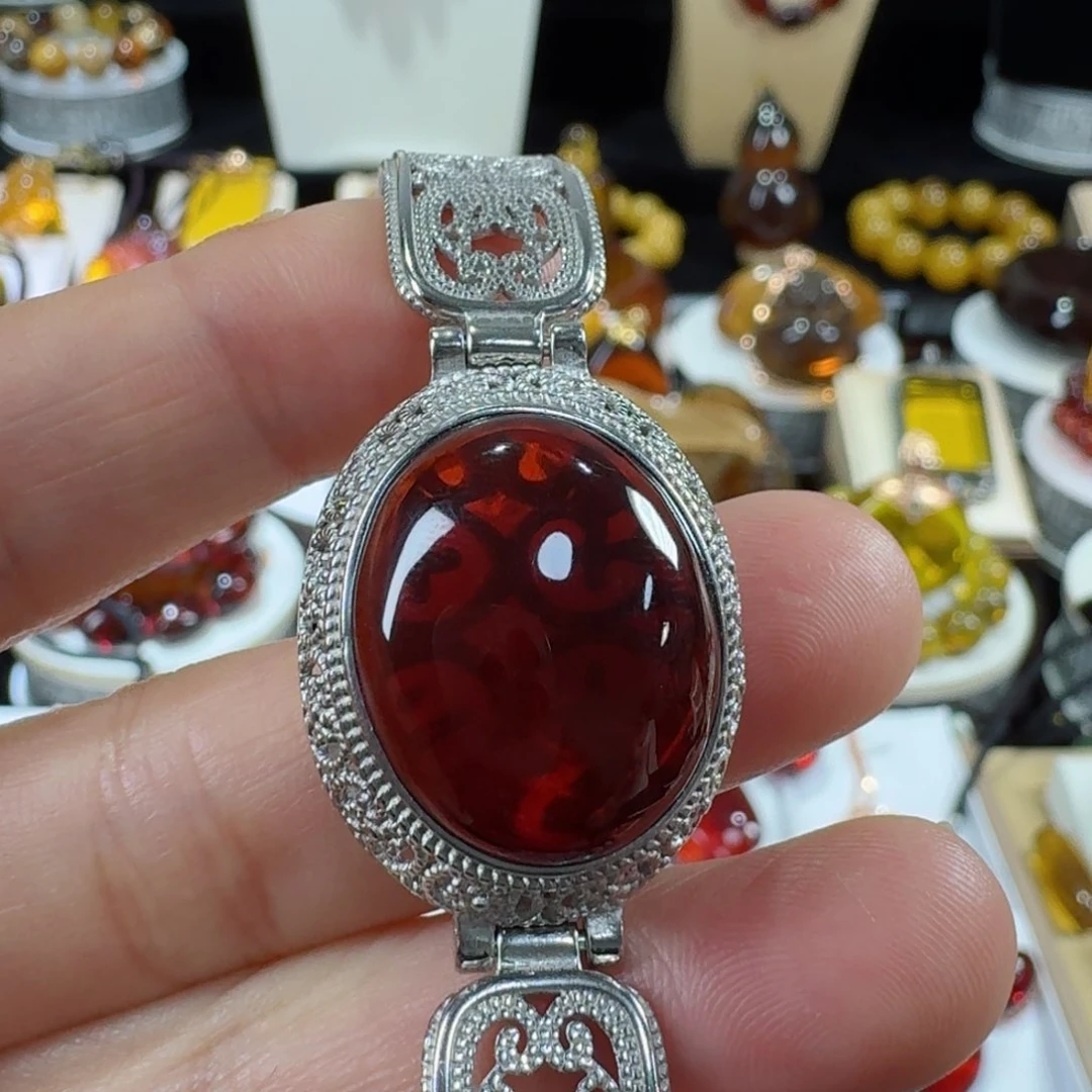 琥珀琥珀画银S925镶嵌安*