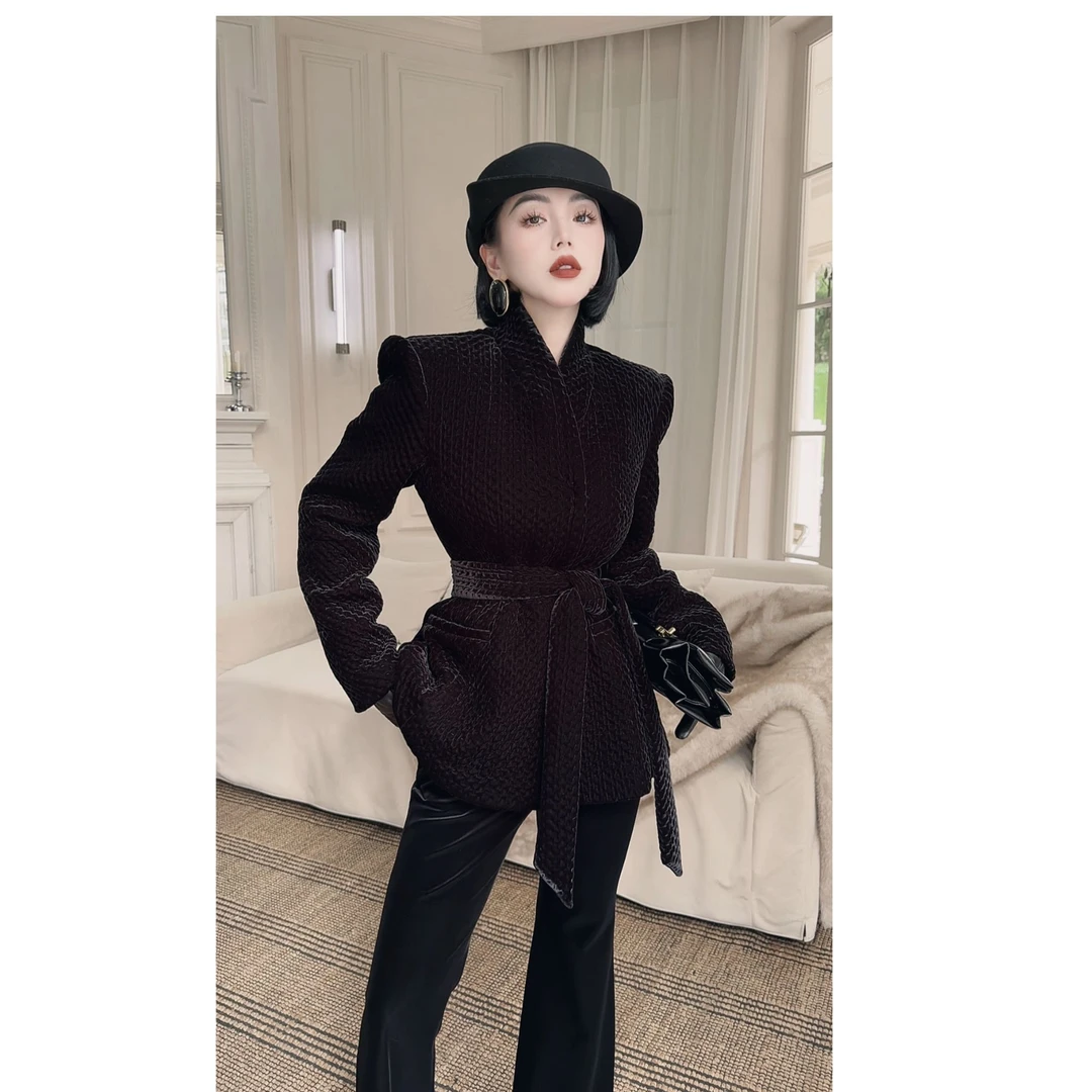 LYXJ【伦敦时报】短款丝绒外套轻奢时尚收腰上衣12600