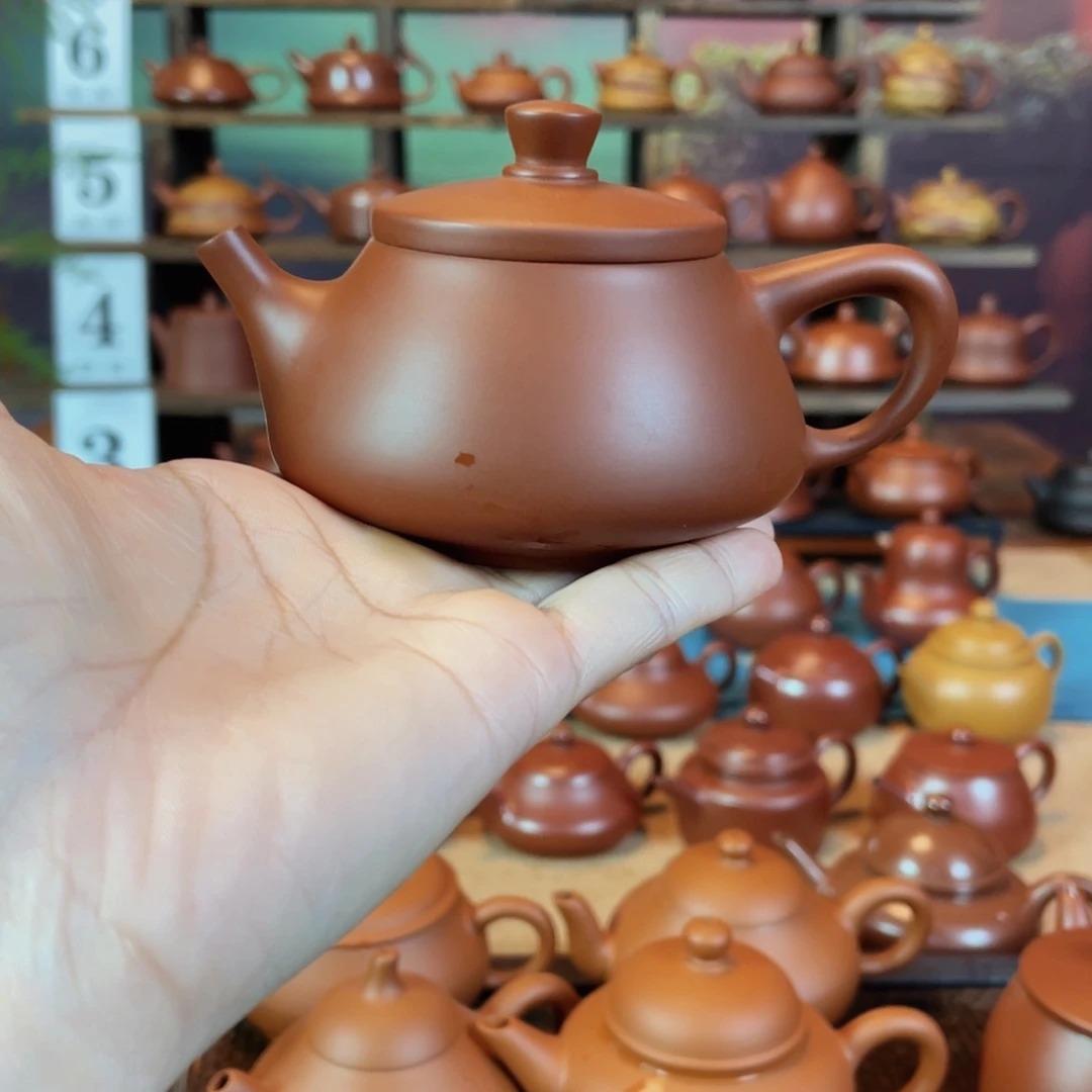 茶壶紫砂海**坊潮州手工手拉朱泥石瓢壶