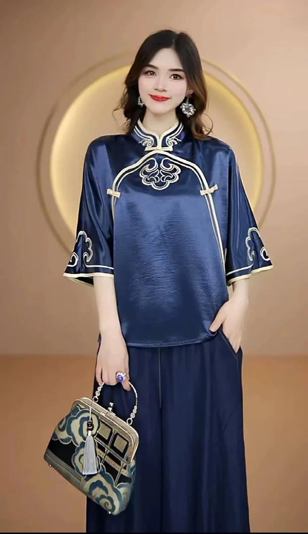 格格-如歌年代早秋新中式中国刺绣盘扣立领小衫国风复古女士上衣