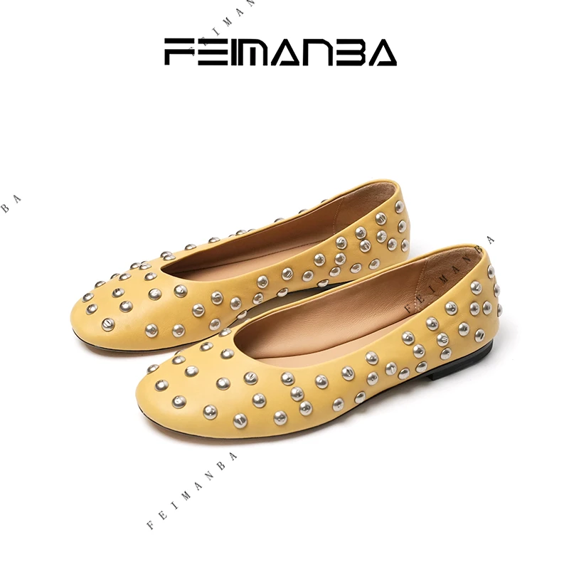 【FEIMANBA】复古铆钉浅口单鞋