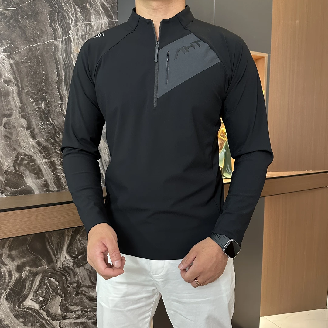 秋季新款立领半拉链拼接设计高品质休闲百搭男士T恤35174