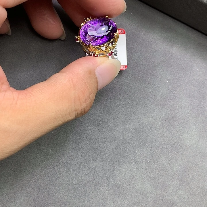 银S925镀金镶嵌戒指水晶