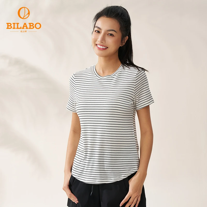 BILABO/彼拉博2-503条子天丝美丽奴羊毛超薄超轻短袖T恤速干防晒