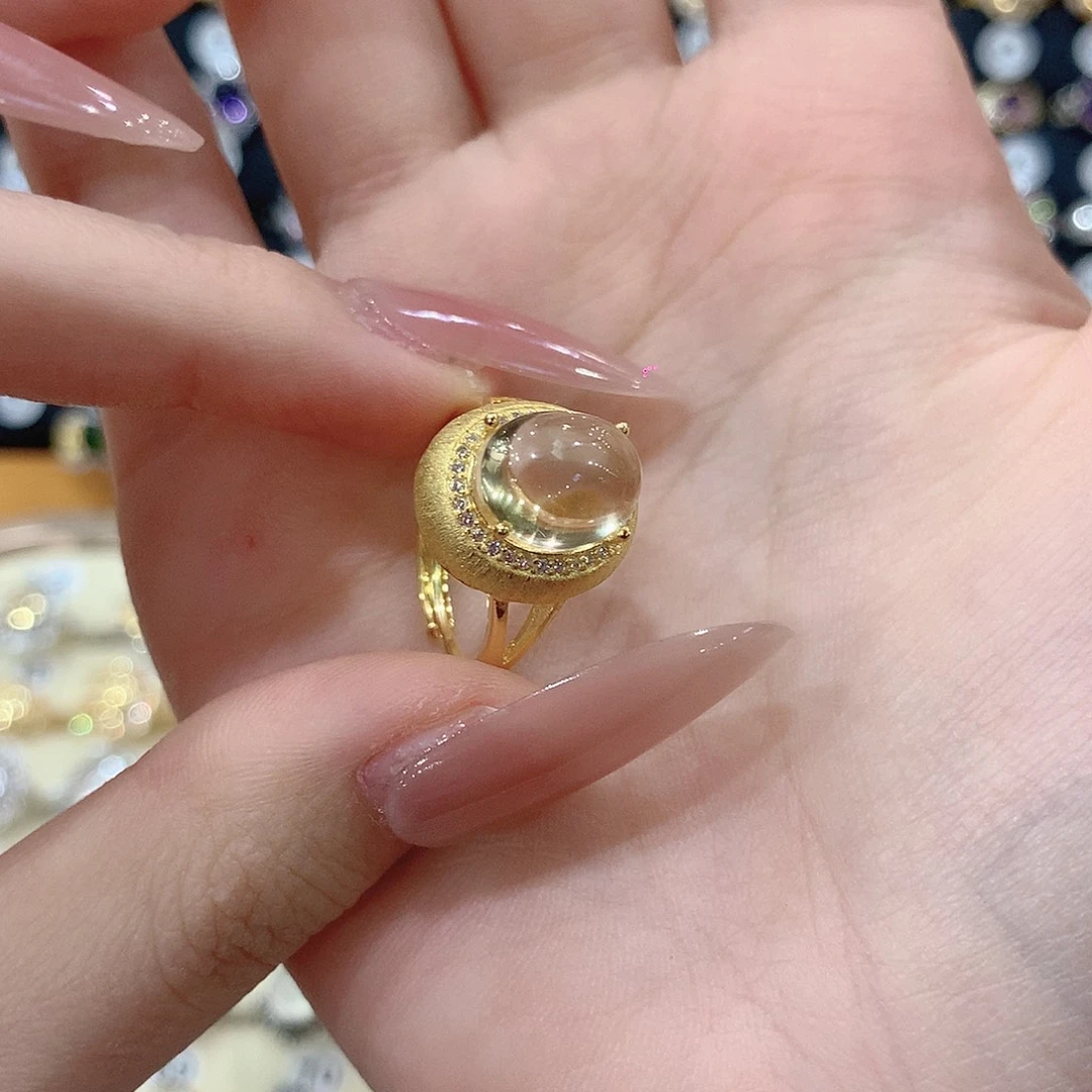 黄晶戒指银S925镶嵌斑*鑫