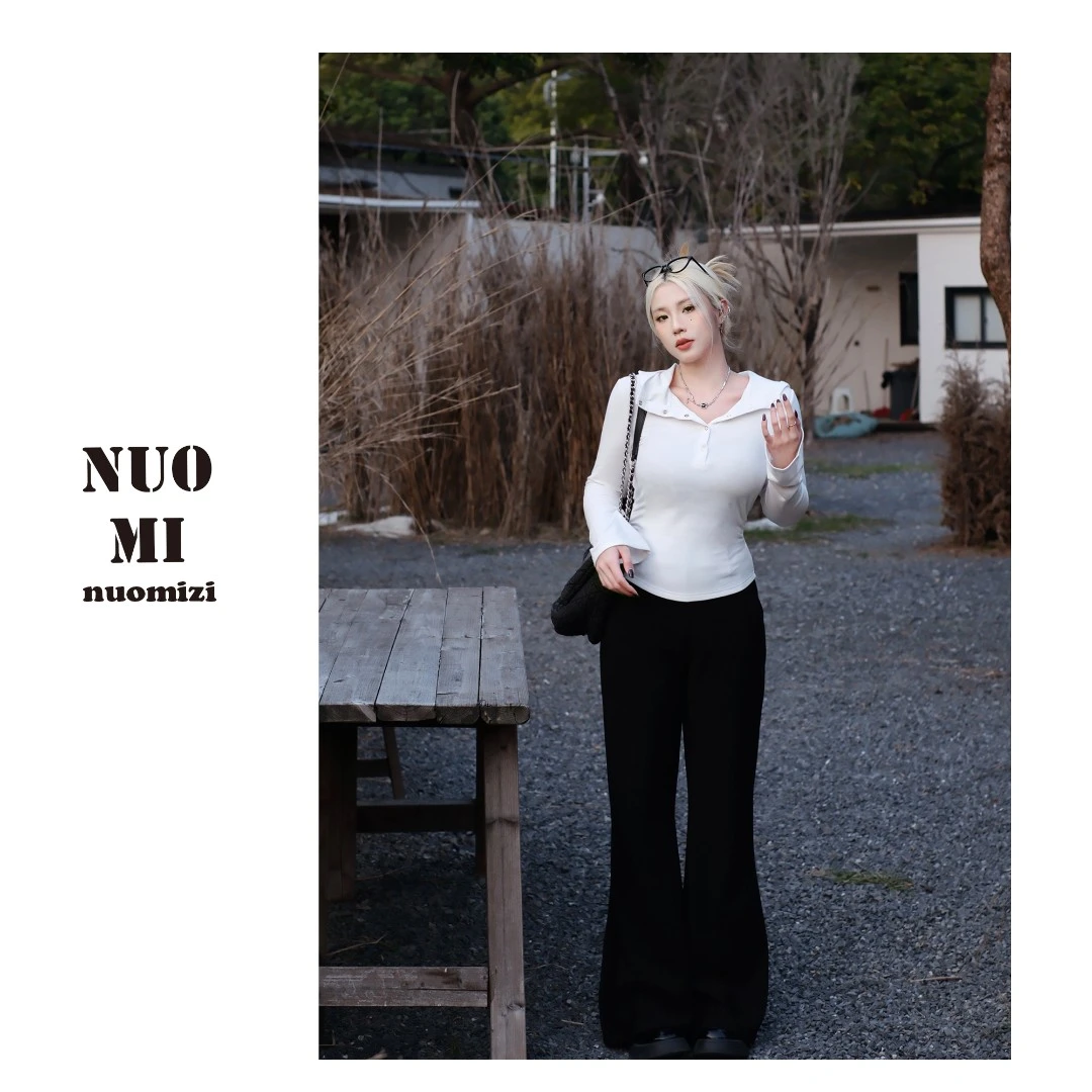 ZOZ糯米子[百搭女团]美式辣妹V领收腰长袖T恤休闲百搭打底衫上衣