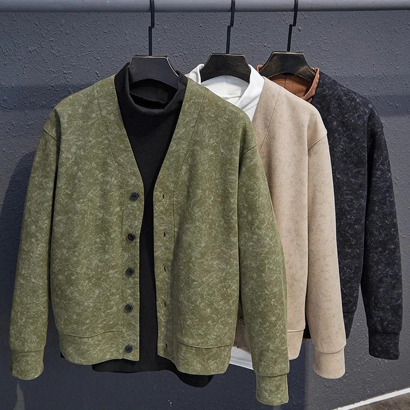 HUCN品牌正品超大号V领开衫毛衣男装秋冬季v针织衫外套胖子加肥加