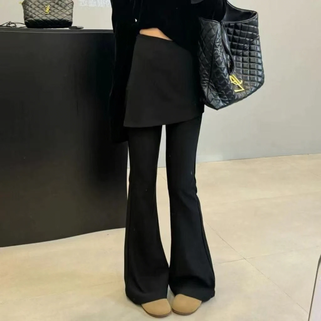 1607拼接微喇喇叭裤女春季新款时尚小个子休闲直筒裤