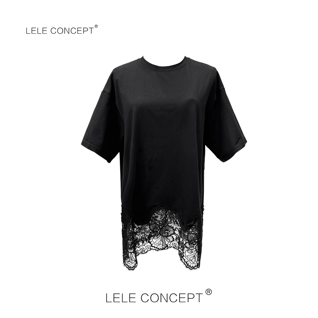 LELE CONCEPT丨时髦休闲设计款蕾丝花边半袖T恤TX052