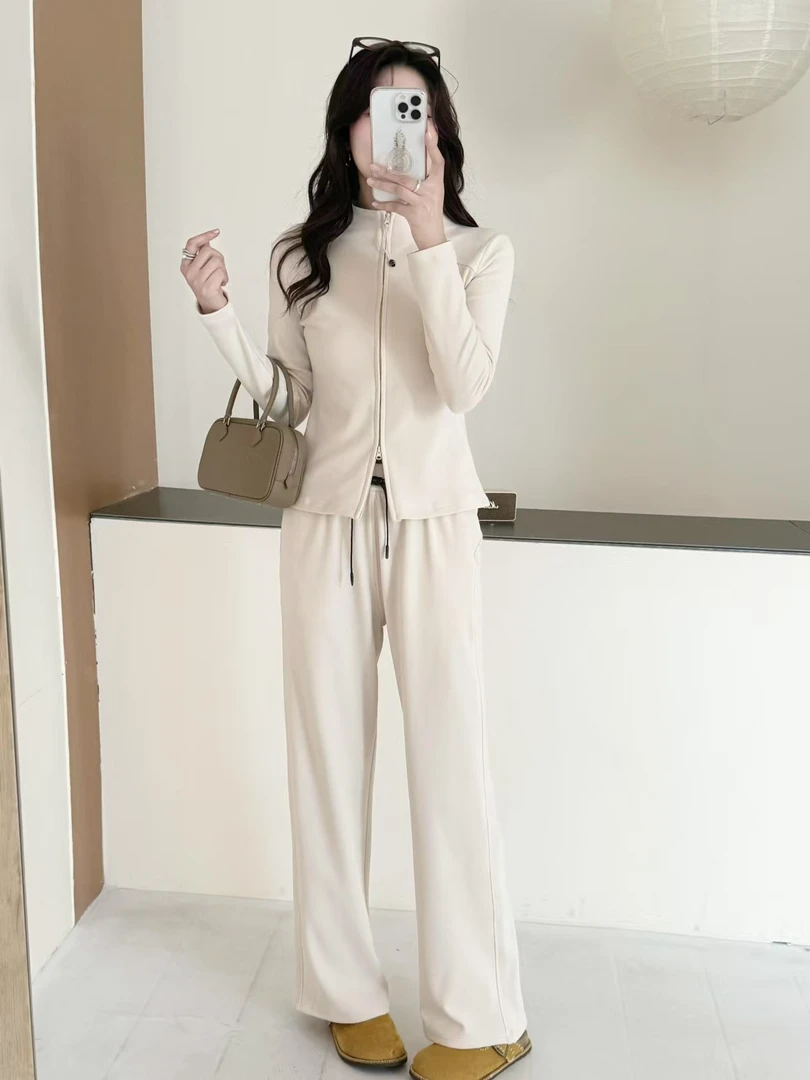 秋冬时尚百搭lulu同款全拉链塑形衫运动休闲立领气质套装