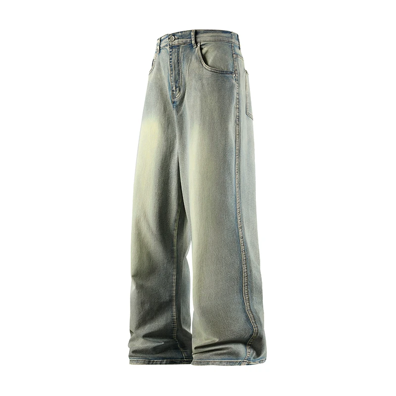 黄泥高街牛仔裤男弹力潮牌复古水洗做旧百搭微喇裤长裤子潮