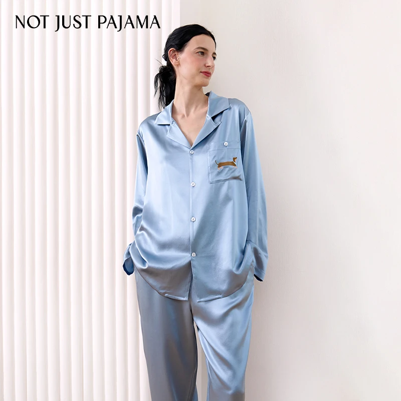 Not Just Pajama 腊肠小狗秋冬季22姆米真丝睡衣女长款家居服套装