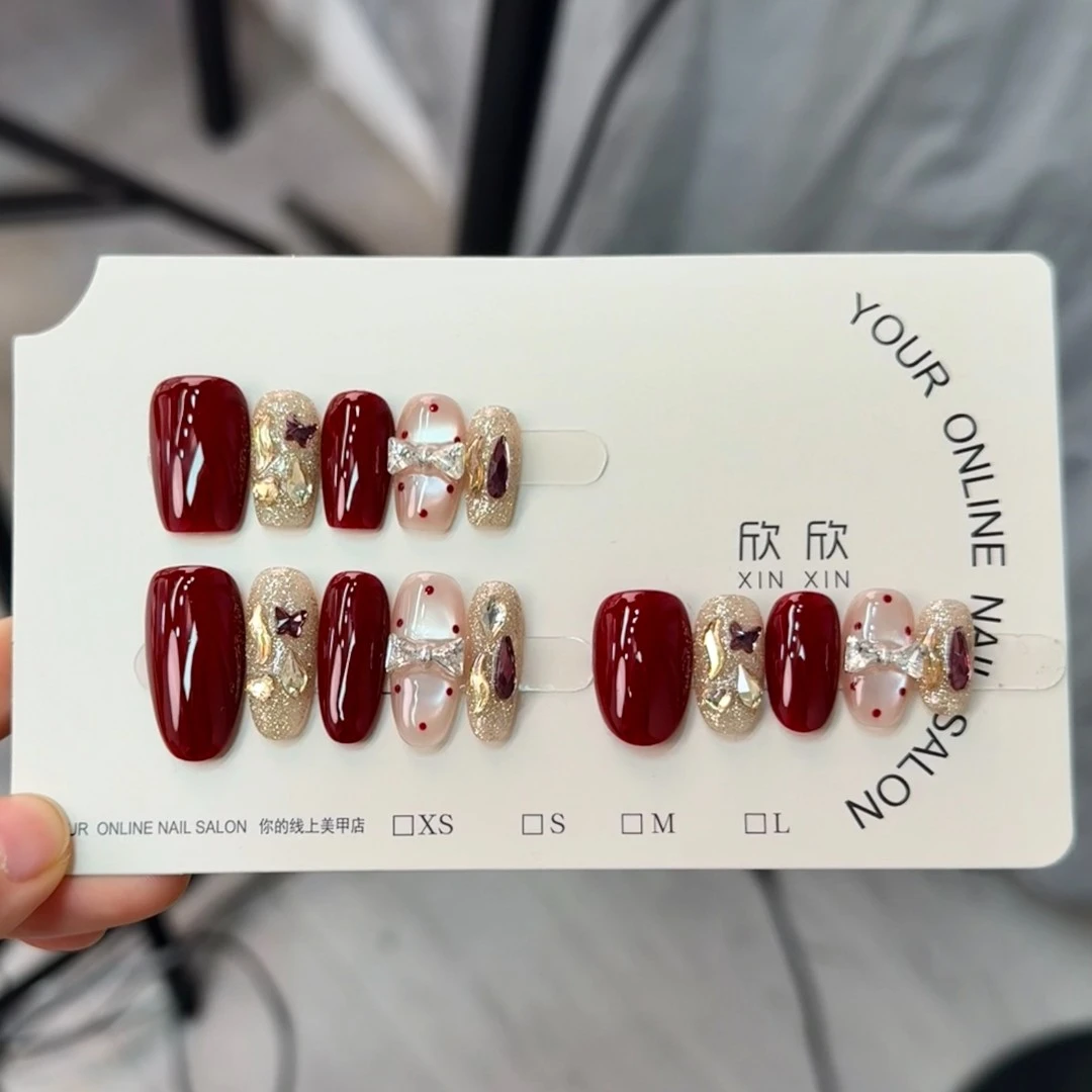 甜梦千金- painted clear bow 纯手工穿戴甲 10片装