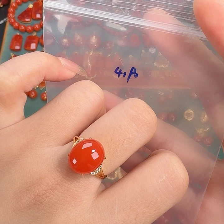 南红玛瑙银S925镶嵌戒指
